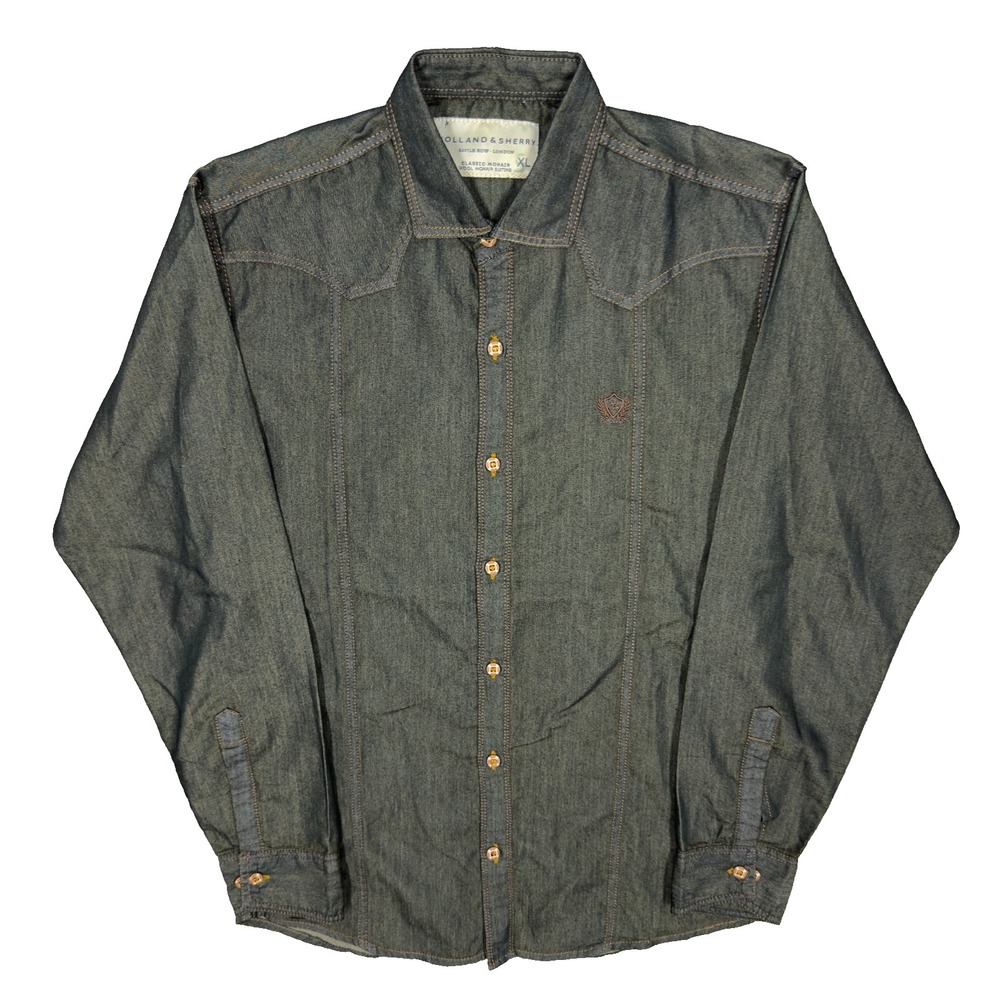 Holland & Sherry Savile Row Denim Shirt Long Sleeve Button Up Small